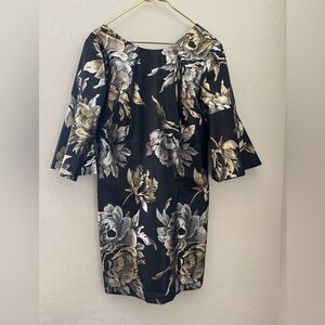 Trina Turk Black and Gold Floral Long Sleeve Dress